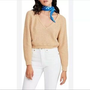 Free People High Low V-Neck Cropped Sweater Camel Size XS